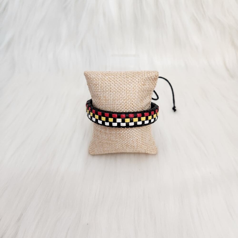 PU Leather Strand Bracelet Yellow Black White Ethnic Boho Reggae Hip Hop Unisex